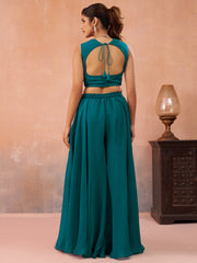 Teal-Blue-Organza-Beads-Embroidered-Crop-Top-with-Flared-Cape-and-Flared-Palazzo-Set