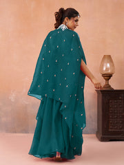 Teal-Blue-Organza-Beads-Embroidered-Crop-Top-with-Flared-Cape-and-Flared-Palazzo-Set