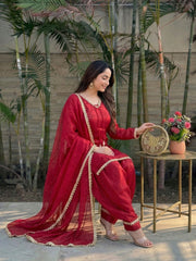 Red Fendi Satin Salwar Suit