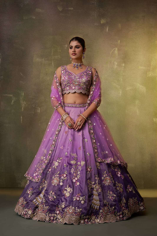 Purple Tissue Fabric Sequins embroidery Semi Stitched Lehenga and Unstitched Blouse With Dupatta
