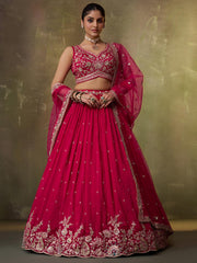 Red Georgette Fabric Sequins Thread and Embroidery Semi Stitched Lehenga and Unstitched Blouse With Dupatta