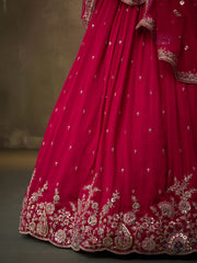 Red Georgette Fabric Sequins Thread and Embroidery Semi Stitched Lehenga and Unstitched Blouse With Dupatta