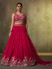 Red Georgette Fabric Sequins Thread and Embroidery Semi Stitched Lehenga and Unstitched Blouse With Dupatta
