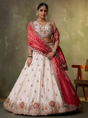 Beige  Tissue Fabric Sequins Thread and Embroidery Semi Stitched Lehenga and Unstitched Blouse With Dupatta