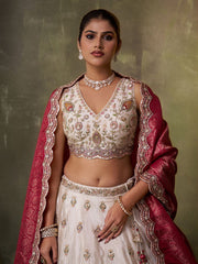 Beige  Tissue Fabric Sequins Thread and Embroidery Semi Stitched Lehenga and Unstitched Blouse With Dupatta