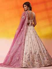 Beige Tissue Fabric Sequins Thread and Embroidery Semi Stitched Lehenga and Unstitched Blouse With Dupatta