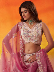 Beige Tissue Fabric Sequins Thread and Embroidery Semi Stitched Lehenga and Unstitched Blouse With Dupatta