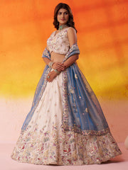 Beige Tissue Fabric Sequins Thread and Embroidery Semi Stitched Lehenga and Unstitched Blouse With Dupatta