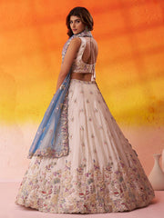 Beige Tissue Fabric Sequins Thread and Embroidery Semi Stitched Lehenga and Unstitched Blouse With Dupatta