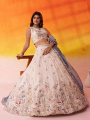 Beige Tissue Fabric Sequins Thread and Embroidery Semi Stitched Lehenga and Unstitched Blouse With Dupatta