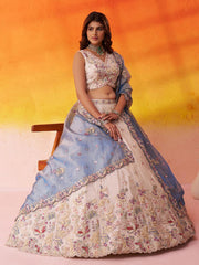 Beige Tissue Fabric Sequins Thread and Embroidery Semi Stitched Lehenga and Unstitched Blouse With Dupatta