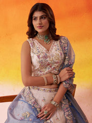 Beige Tissue Fabric Sequins Thread and Embroidery Semi Stitched Lehenga and Unstitched Blouse With Dupatta