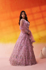 Pink Net Fabric Sequins embroidery Semi Stitched Lehenga and Unstitched Blouse With Dupatta