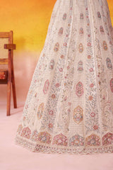 Cream Net Fabric Sequins embroidery Semi Stitched Lehenga and Unstitched Blouse With Dupatta