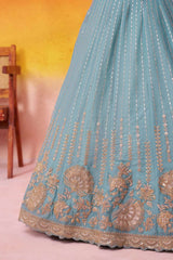 Seagreen Tissue Silk Fabric Sequins embroidery Semi Stitched Lehenga and Unstitched Blouse With Dupatta