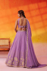 Mauve Tissue Silk Fabric Sequins embroidery Semi Stitched Lehenga and Unstitched Blouse With Dupatta