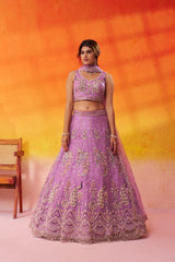 Mauve Net Fabric Sequins embroidery Semi Stitched Lehenga and Unstitched Blouse With Dupatta