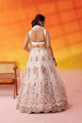 Cream Net Fabric Sequins embroidery Semi Stitched Lehenga and Unstitched Blouse With Dupatta