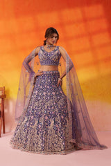 Purple Net Fabric Sequins embroidery Semi Stitched Lehenga and Unstitched Blouse With Dupatta