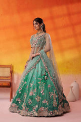 Green Tissue Fabric Sequins embroidery Semi Stitched Lehenga and Unstitched Blouse With Dupatta