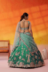 Green Tissue Fabric Sequins embroidery Semi Stitched Lehenga and Unstitched Blouse With Dupatta