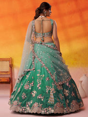 Green  Tissue Fabric Sequins embroidery Semi Stitched Lehenga and Unstitched Blouse With Dupatta