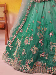 Green  Tissue Fabric Sequins embroidery Semi Stitched Lehenga and Unstitched Blouse With Dupatta