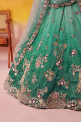 Green Tissue Fabric Sequins embroidery Semi Stitched Lehenga and Unstitched Blouse With Dupatta