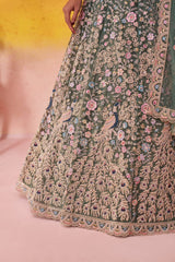 LIMEGREEN Net Fabric Sequins embroidery Semi Stitched Lehenga and Unstitched Blouse With Dupatta