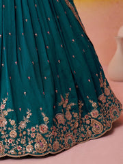 Teal Georgette Fabric Sequins Thread and Embroidery Semi Stitched Lehenga and Unstitched Blouse With Dupatta