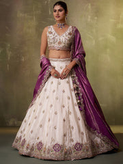 Beige  Tissue Fabric Sequins Thread and Embroidery Semi Stitched Lehenga and Unstitched Blouse With Dupatta