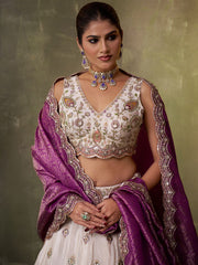 Beige  Tissue Fabric Sequins Thread and Embroidery Semi Stitched Lehenga and Unstitched Blouse With Dupatta