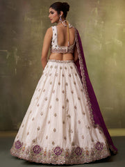 Beige  Tissue Fabric Sequins Thread and Embroidery Semi Stitched Lehenga and Unstitched Blouse With Dupatta