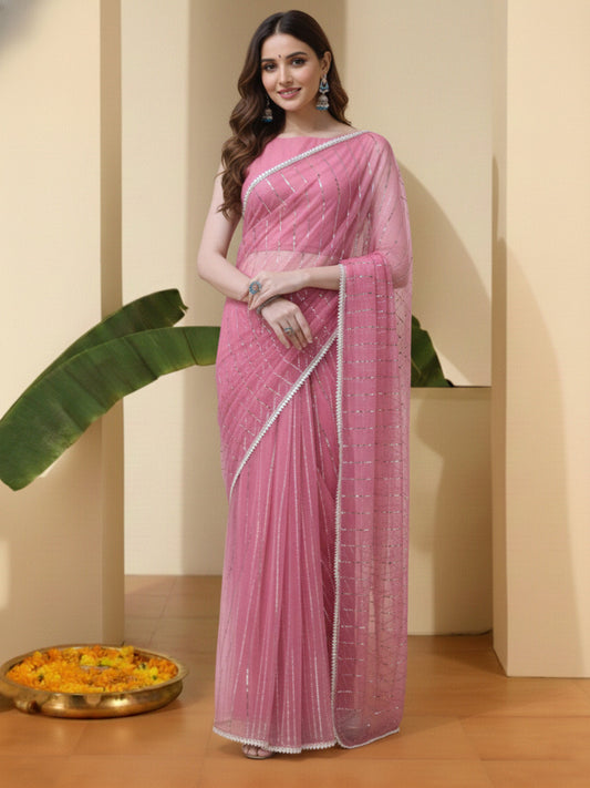 Embellished Zari Net Heavy Work Saree