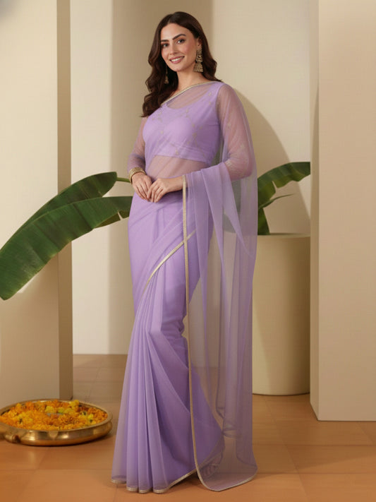 Embroidered Net Saree