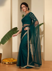 Floral Embroidered Net Heavy Work Saree