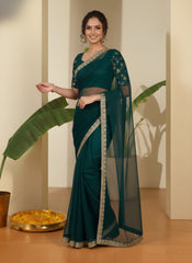 Floral Embroidered Net Heavy Work Saree