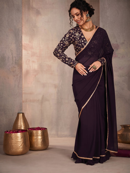 Embroidered Poly Georgette Saree