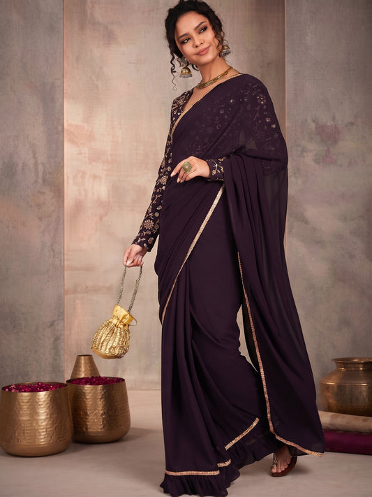 Embroidered Poly Georgette Saree