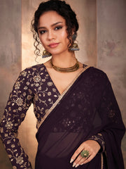 Embroidered Poly Georgette Saree