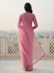 Embellished Mirror Work Organza Saree