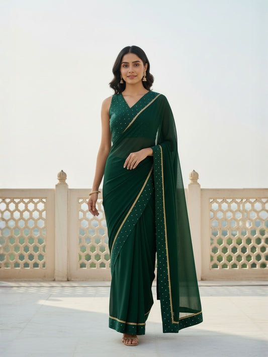 Embellished Beads and Stones Poly Georgette Saree