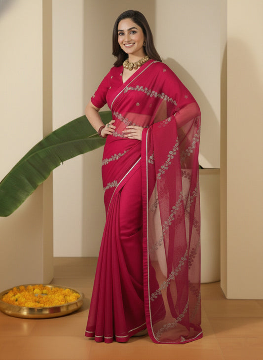 Embellished Embroidered Organza Heavy Work Saree