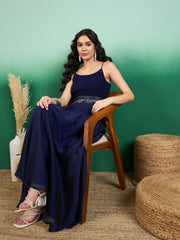 Women Pleated A-Line Belted Ethnic Dress