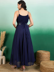 Women Pleated A-Line Belted Ethnic Dress