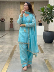 Sky Blue Fendi Satin Salwar Suit