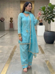Sky Blue Fendi Satin Salwar Suit