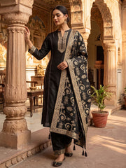 Black Silk Straight Kurta Set With Dupatta