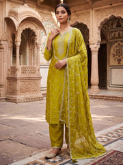 Parrot Green Silk Kurta Set With Dupatta