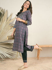 Women Black Ethnic Motifs Yoke Design Regular Straight Kurta With Trouser